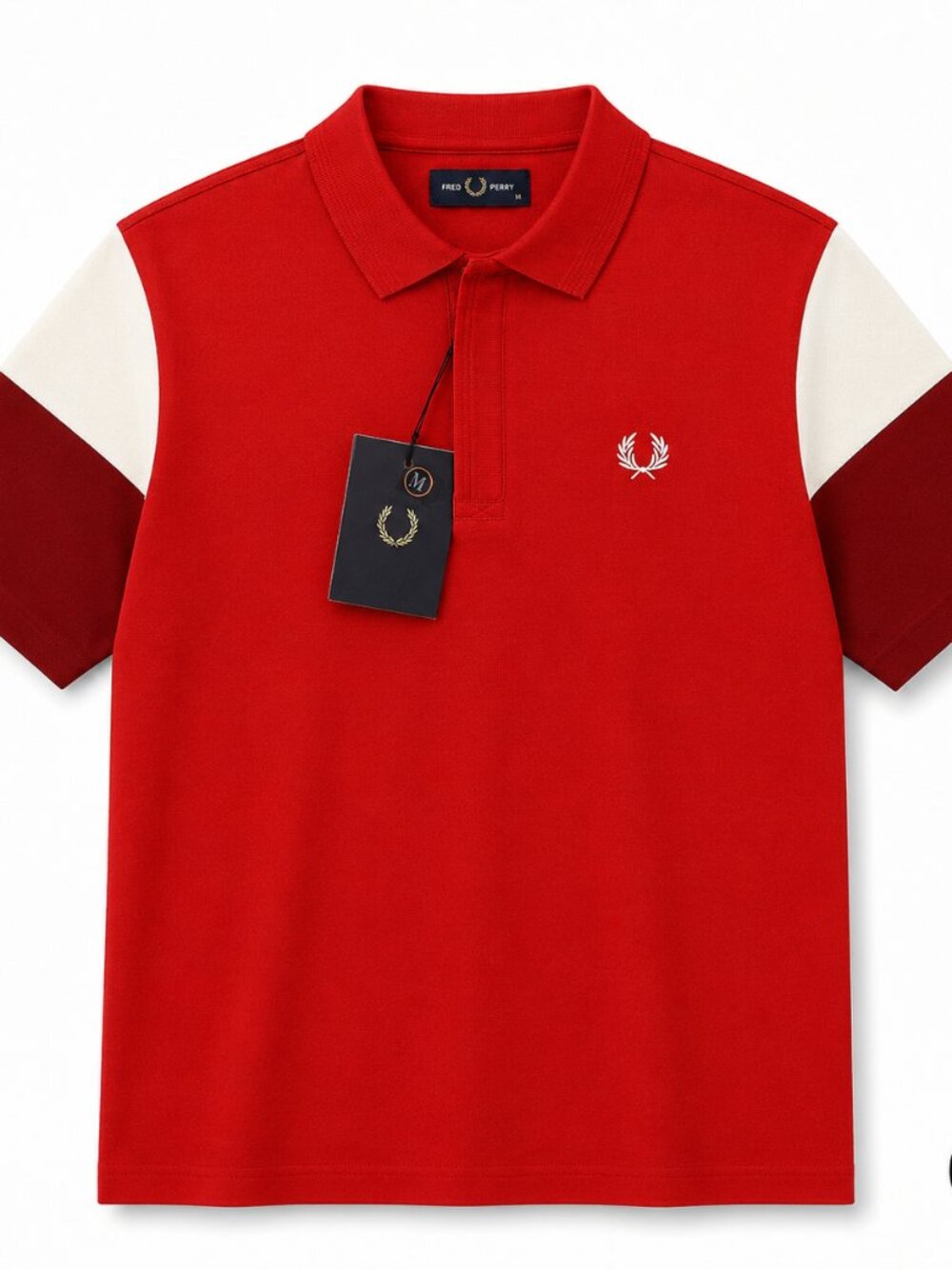 Fred Perry Men’s Red Colorblock Polo Shirt Laurel Logo Short Sleeve NWT